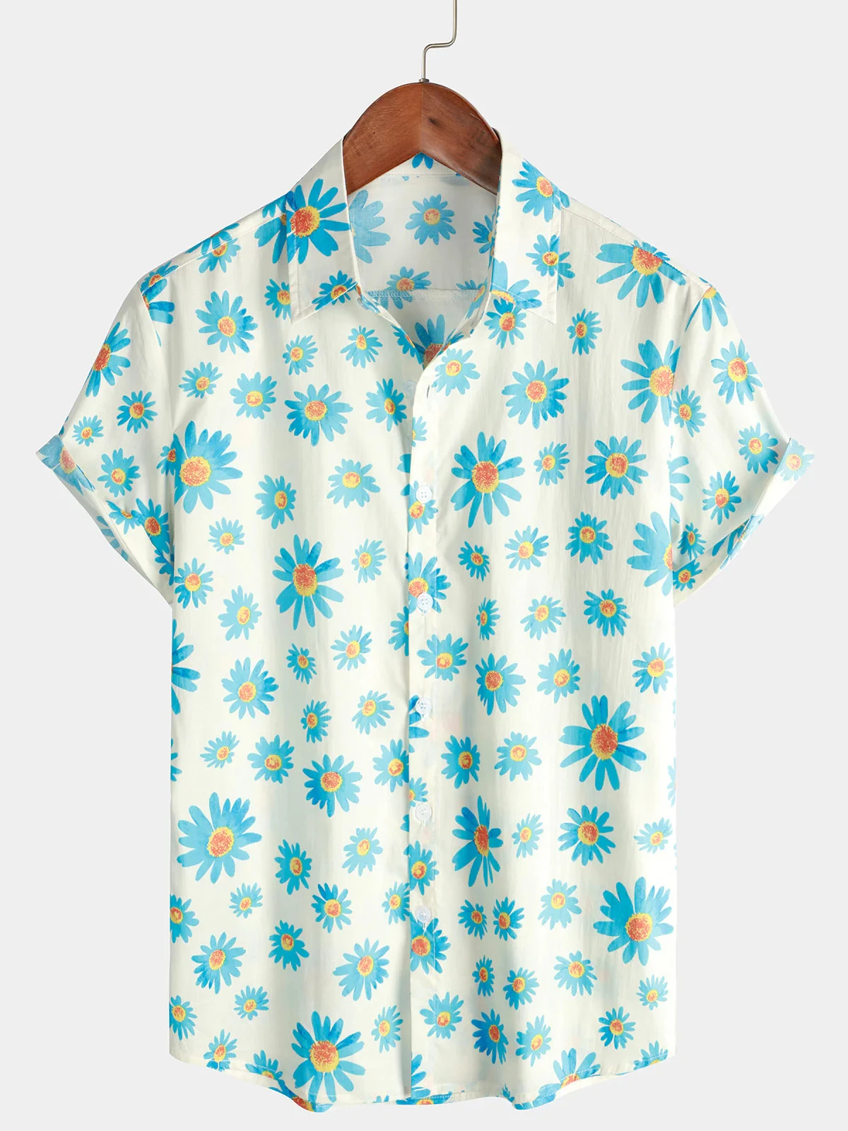 Men's Palm Tree Hawaiian Shirt Short Sleeve Vacation Casual Men's Summer Floral Print Casual Beach Button Short Sleeve Shirt