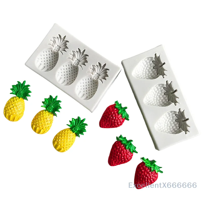 

3 Cavities Pineapple Strawberry Silicone Sugarcraft Mold Resin Tools Cupcake Baking Mould Fondant Cake Decorating Tools