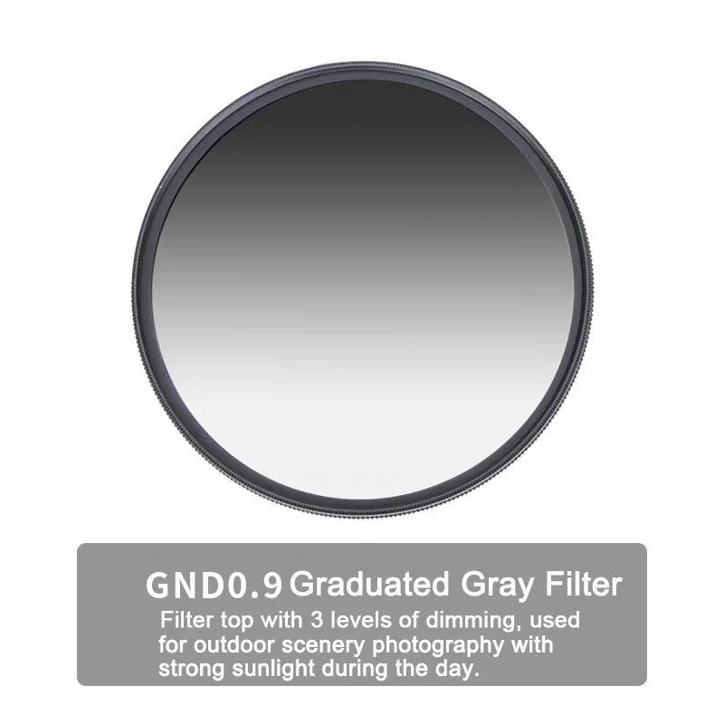 Lightdow GND 0.9 Filtro de lente cinza graduado de densidade neutra para Canon Sony Nikon Lente de câmera 49 52 55 58 62 67 72 77mm 82mm