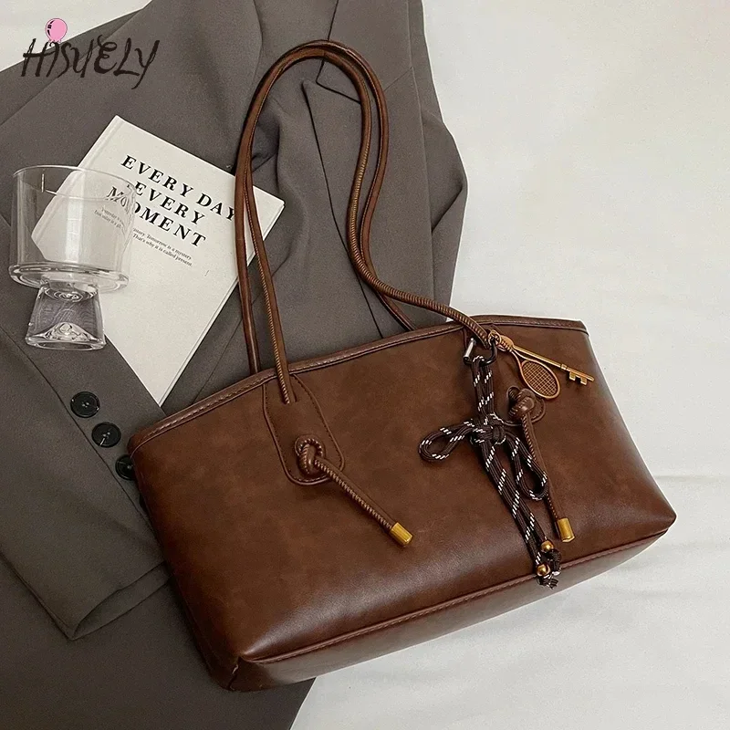 

HISUELY PU Leather Shoulder Bags For Women 2025 Winter Y2K Trend Female Crossbody Bag Lady Handbags And Purses Retro Tote Bag