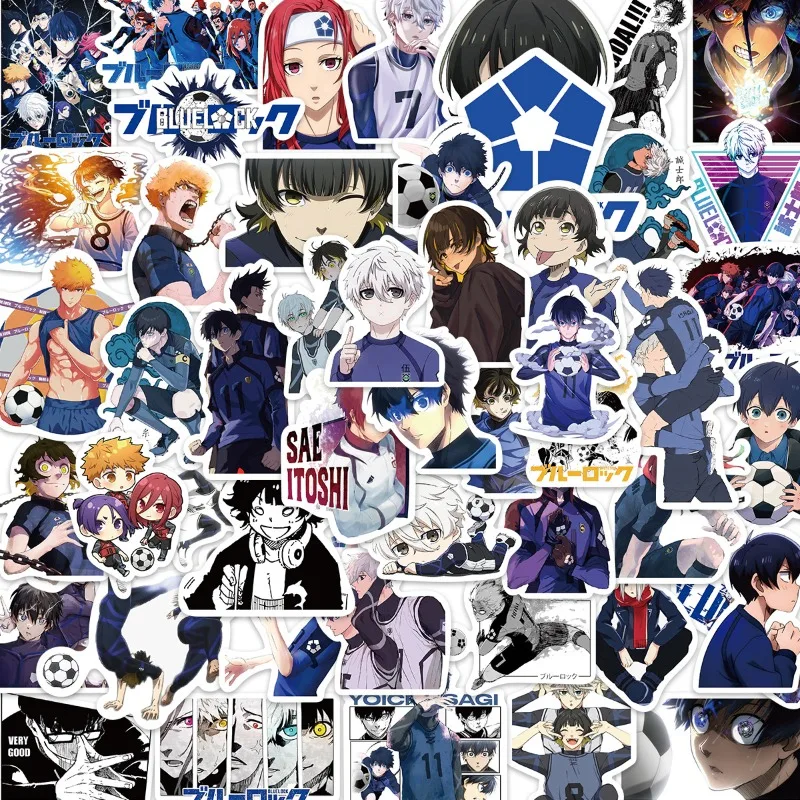 Pegatinas de Anime con cerradura azul, 50 piezas, para maleta, taza de agua, papelería, teléfono móvil, coche, Scooter, ordenador portátil, pegatina decorativa para refrigerador