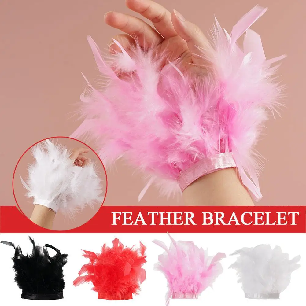 

Women Natural Fur Feather Cuffs Sexy Snap On Bracelet Arm Cuff Shirts Sleeves For Women Real Ostrich Feather Anklet Wrist Cuff