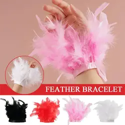 Women Natural Fur Feather Cuffs Sexy Snap On Bracelet Arm Cuff Shirts Sleeves For Women Real Ostrich Feather Anklet Wrist Cuff