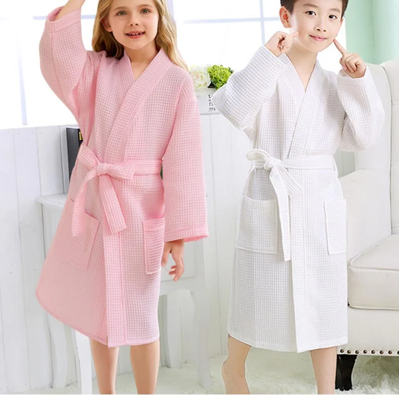 

Spring/Summer Kids Swim Robe Waffle Weave Bathrobe for Older Children Bath Towel with Quick-Dry Absorbent Fabric Cotton Bathrobe