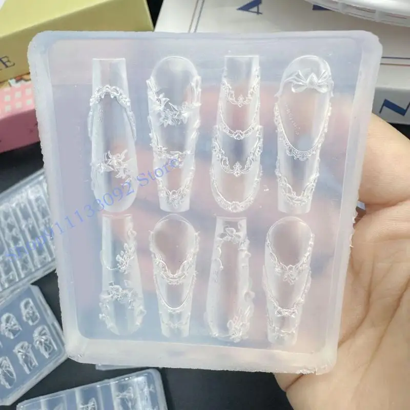 زوج قالب سيليكون مبتكر H9ED لفناني الأظافر يصنع تصميمات زهور معقدة وزخارف حرفية على شكل فيونكة