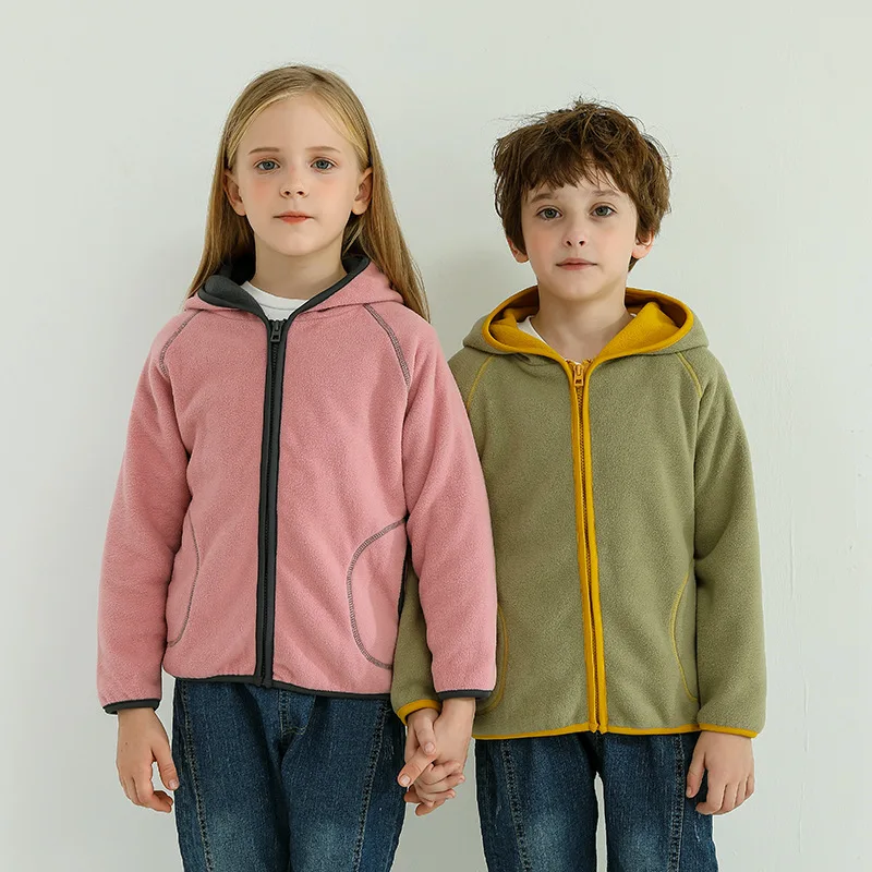 2-12 anni Autunno Inverno Vestiti caldi Capispalla per bambini Cappotti Due strati Rosa Blu Felpa con cappuccio Ragazzi Ragazze Polar Fleece Felpe