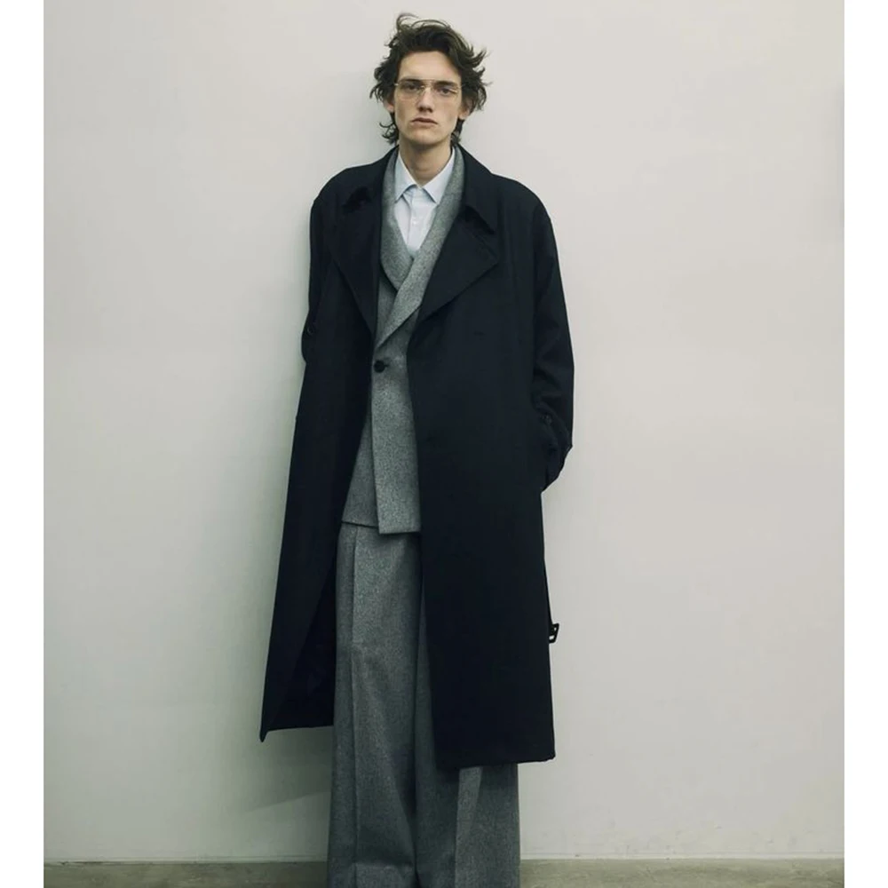 

Черный длинный плащ большого размера - стильная многослойная мужская верхняя одежда премиум-класса, повседневное офисное современное джентльменское пальто