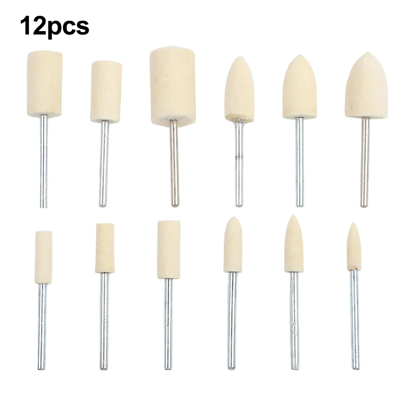 Rotary Tool Compatible Wool Grinding Heads 12-Piece Set with 2.35 mm Shank for Effective Polishing of Various Materials