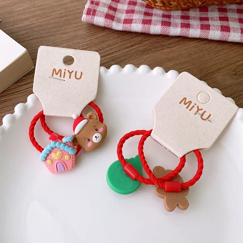 2PCS New Christmas Elk Princess Cartoon Hair Ties Headwear Lovely Kids Elastic Hair Bands Children Rope Girls Baby Accessories