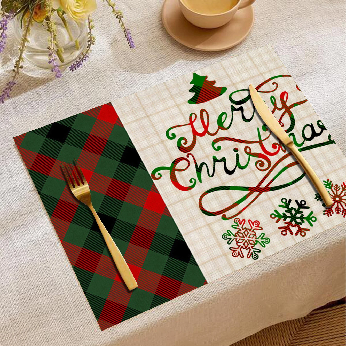 VIKAMA Plaid & Buffalo Placemat, Washable Heat Resistant Placemat for Dining Table Kitchen