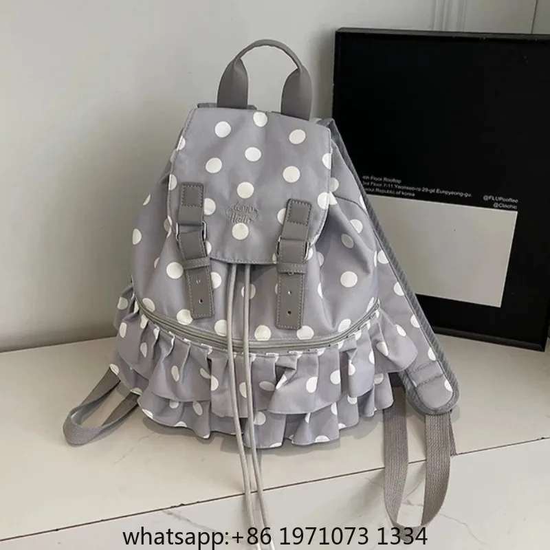 Ruffles Spliced Mochilas Mujer Polka Dot Print Mochila High Capacity Bag Holiday Travel Backpack New Canvas Bags for Woman