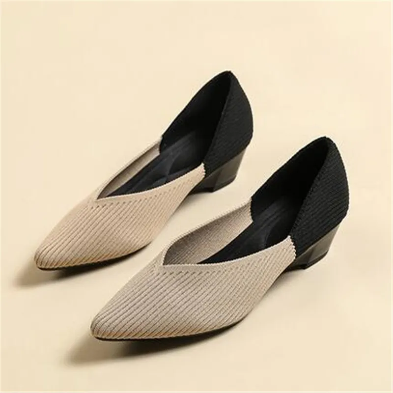 2023 Printing Women Shoes Flats Single Shoes Spring Autumn Knitted Pointed Shoes Flat Comfortable Plus Size 43