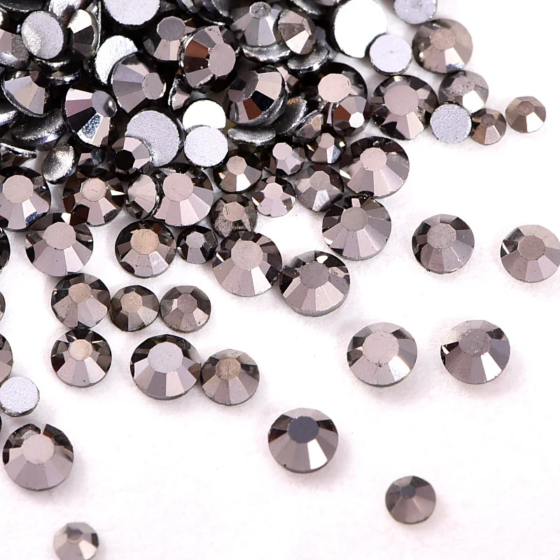 2028 Gold Hematite Silver Glitter Glass Diamond Crystal Non Hotfix Rhinestones Nail Art Strass Nails Crystals For Dance Costume