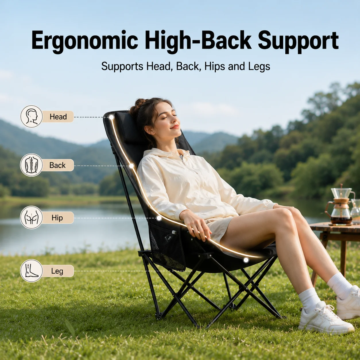 

Folding Moon Chair With Backrest Thickened Seat Portable Camping Stool For Outdoor Fishing Art Sketching Beach And Picnic Use
