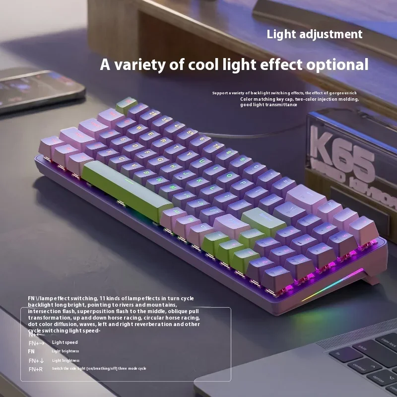 

Zi You Lang K65 Mechanical Keyboard For Esports Wired Full Key Hot Swappable Gaming Keyboard, Two Color Translucent Key