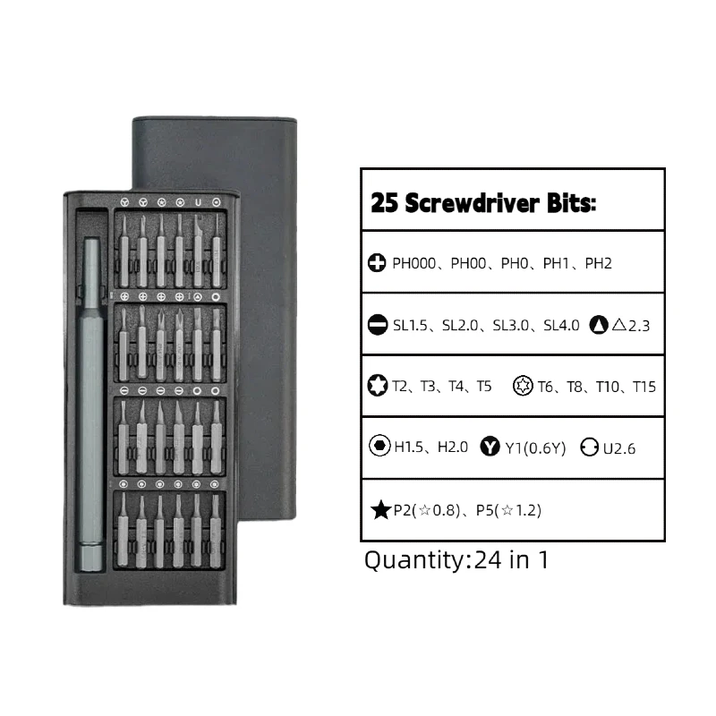 JUBOSHI OEM Multifunctional Disassembly 24-in-1 DIY Mobile Phone Computer Repair Screwdriver Set Zinc Finish Aluminum Handle