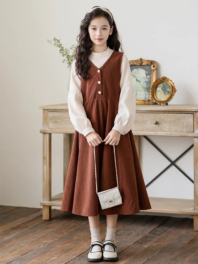 

Tween Girls Dresses Tan Black Clothing Winter Party Girls' Dress Long Sleeve Elegant Junior Dresses For Teen Girls New 2024