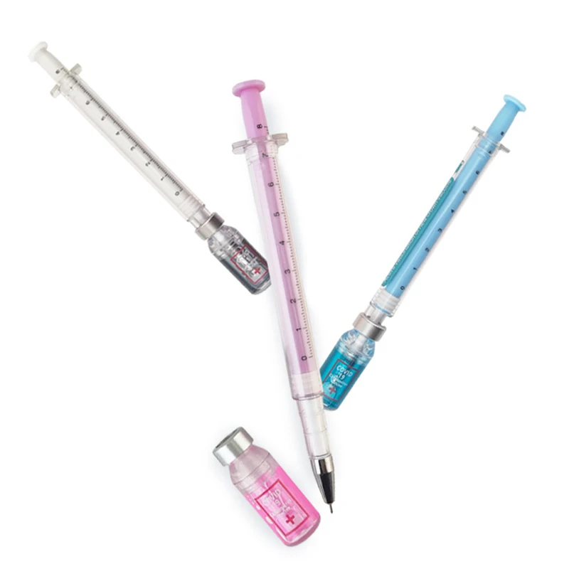 3ชิ้นปากกาจำลองวัคซีนเป็นกลางเข็ม0.5มม. ปากกาหมึกเจลแบบจำลอง