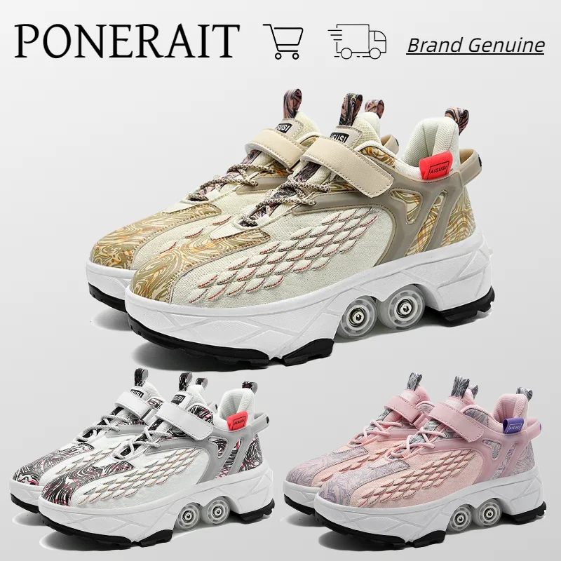 

PONERAIT Double Wheels Roller Skates Kids Shoes The New Mecha Sports Shoes Outdoor Boys Girls Casual Skateboarding Sneakers