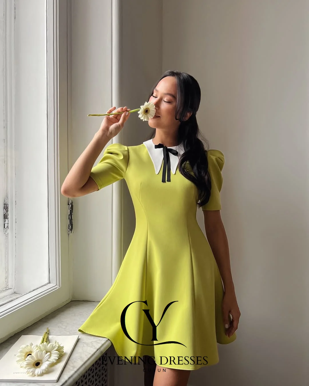 كيوون بلاكليس نسائي 	 فساتين حفلات صغيرة بأكمام قصيرة ورقبة دائرية للنساء فستان حفلة موسيقية مخصص للارتداء اليومي