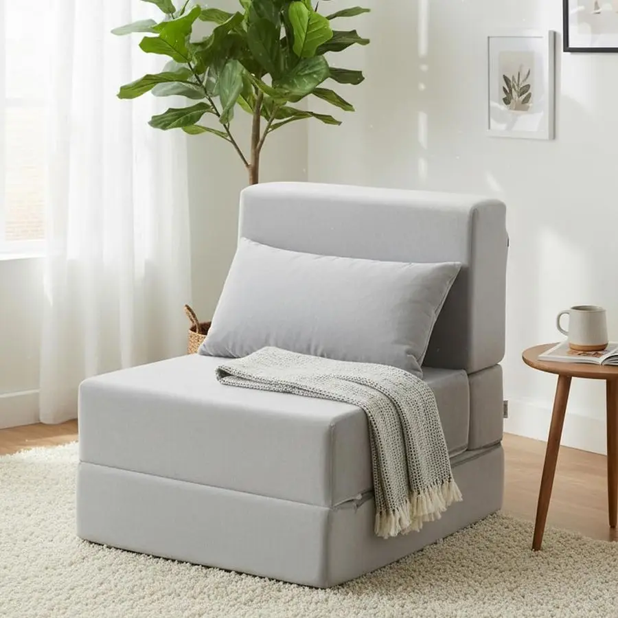 

Folding Sofa Bed, Convertible Sleeper Chair with Pillow, Foldable Mattress Back Support, Portable Floor Lounger Futon for Apart