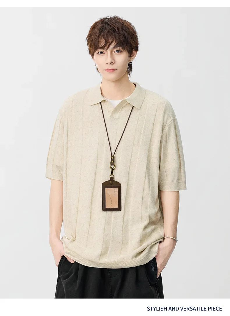 Polo Shirt Tops Men Top Short Sleeve Button Solid Knitted Shirts Slim Fit Striped Y2k Streetwear Casual Work Solid 2026 Summer