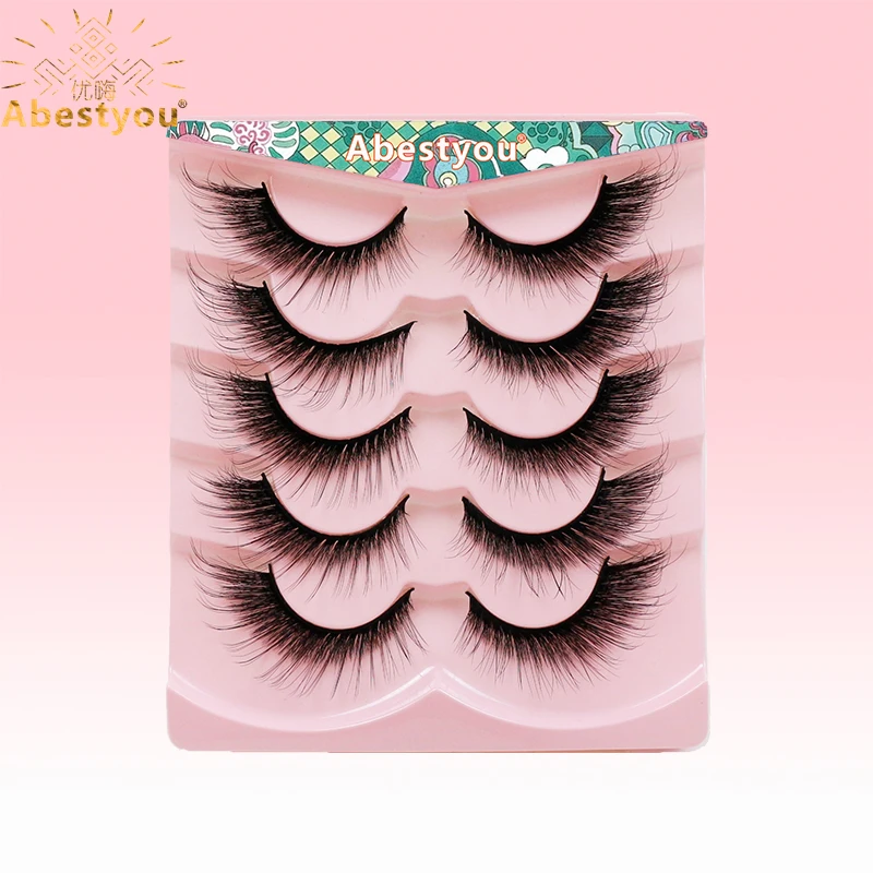 

Abestyou 5pair 20mm Cat Eye Lashes Fluffy Individual Mink False Fox Eyelashes Faux Makeup Angel Wing Winged Wispy Fake Eyelash