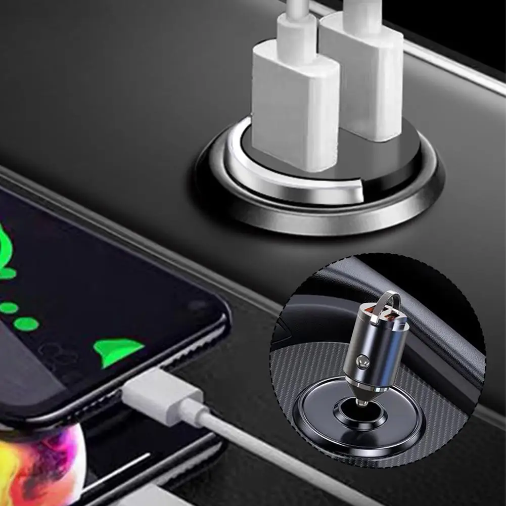 

100W Mini Car Charger Lighter Fast Charging PD USB Type C Dual Ports Invisible Metal Charger For Car Interior Accessories H9V2