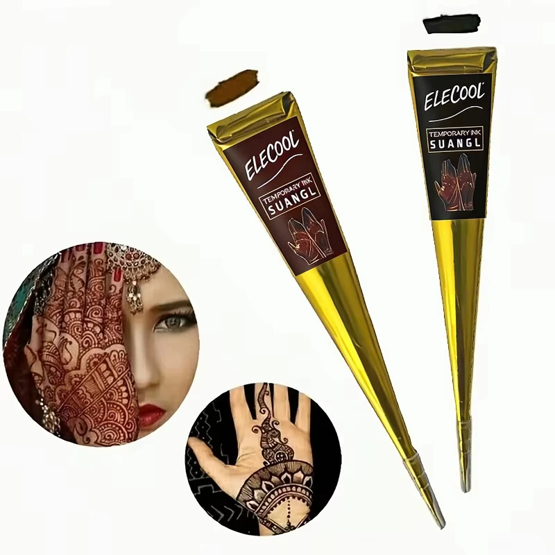 3/6 Set Semi Permanent Henna Paste Brown Black with Stencil Body Paint Waterproof Gentle for Party Festival Cosplay Decor