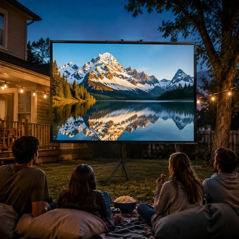 Écran de projection 16:9, 4K HD, avec trépied, surface de projection de 200 x 113 cm, mur de présentation, angle de vision de 160 degrés, hauteur réglable de 200 à 250 cm, idéal pour un cinéma maison, une salle de conférence ou un mariage.