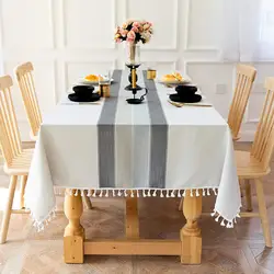 Tablecloths, Stitching Tassel Table Cloth, Cotton Linens Wrinkle Free Table Cover Decoration for Kitchen Dinning Party