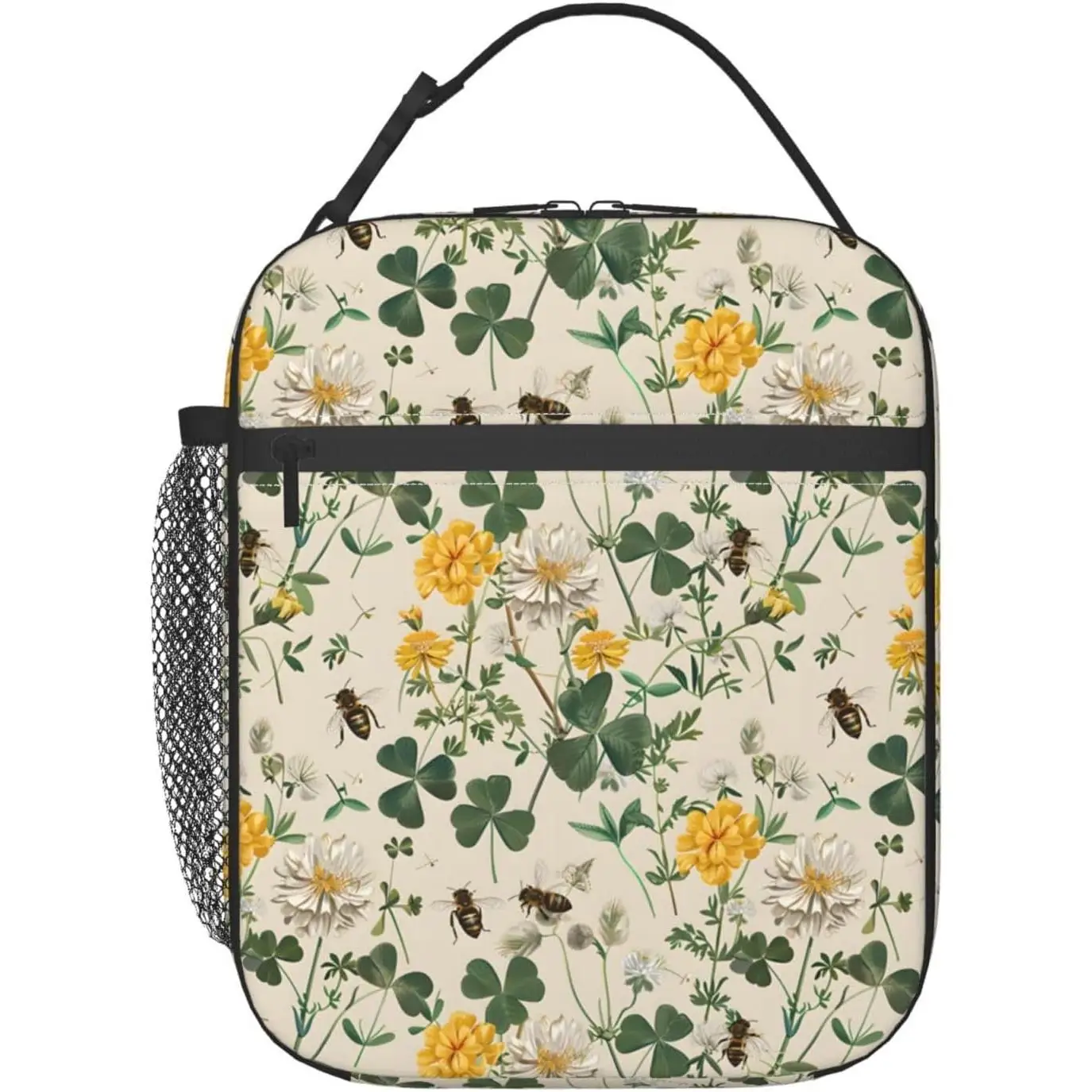 

Cheerful Blossoms and Bees Lunch Box for Women Men Insulated Lunch Box Reusable Lunch Bag for Office Work Picnic Travel