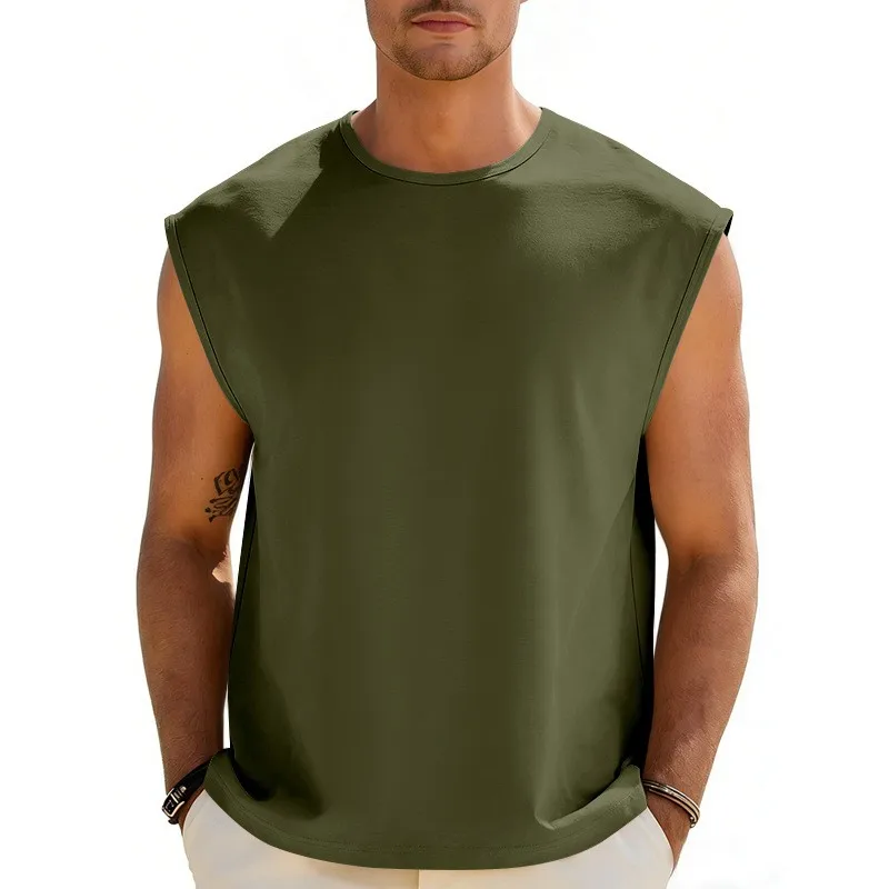 Summer Clothes Woman Cotton Blend Tank Top Light Blue Sleeveless T Shirt Loose Fit Muscle Shirt Olive Green A-Shirt Round Neck