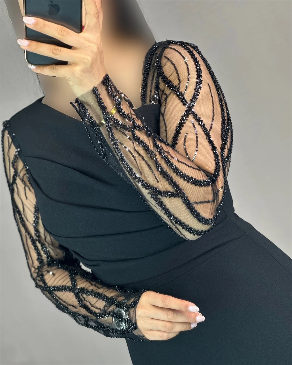 Abiti da ballo a sirena lunghi fino al pavimento con glitter personalizzati Sansa Manica lunga Nero فساتudenudenudenudenudenza Zip formale فات щу2025