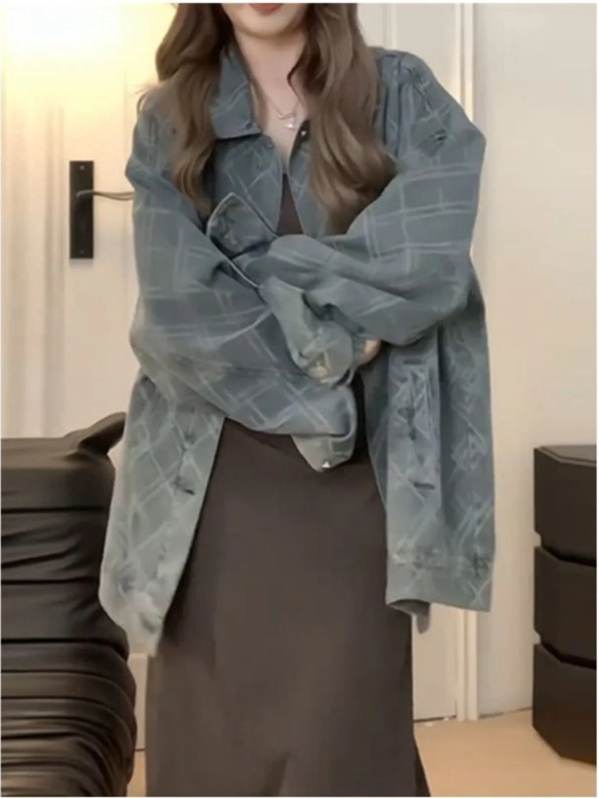 

Осенний большой размер 300, дизайн Pou Design Sense, мужской ленивый Sle, гонконгский вкус, утягивающий винтажный джинсовый джинсовый джинт, американский повседневный