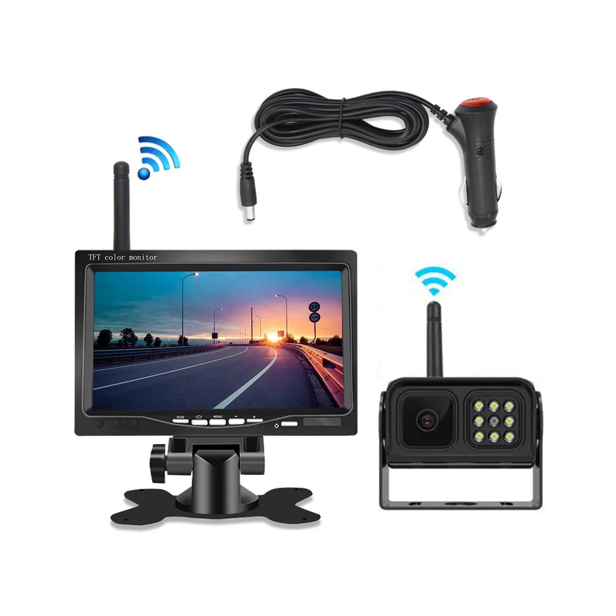 

Wireless 7 Inch Car Monitor Rear View Backup Camera Kit for Truck Bus RV Trailer Night Vision Reverse Kit Auto Parking