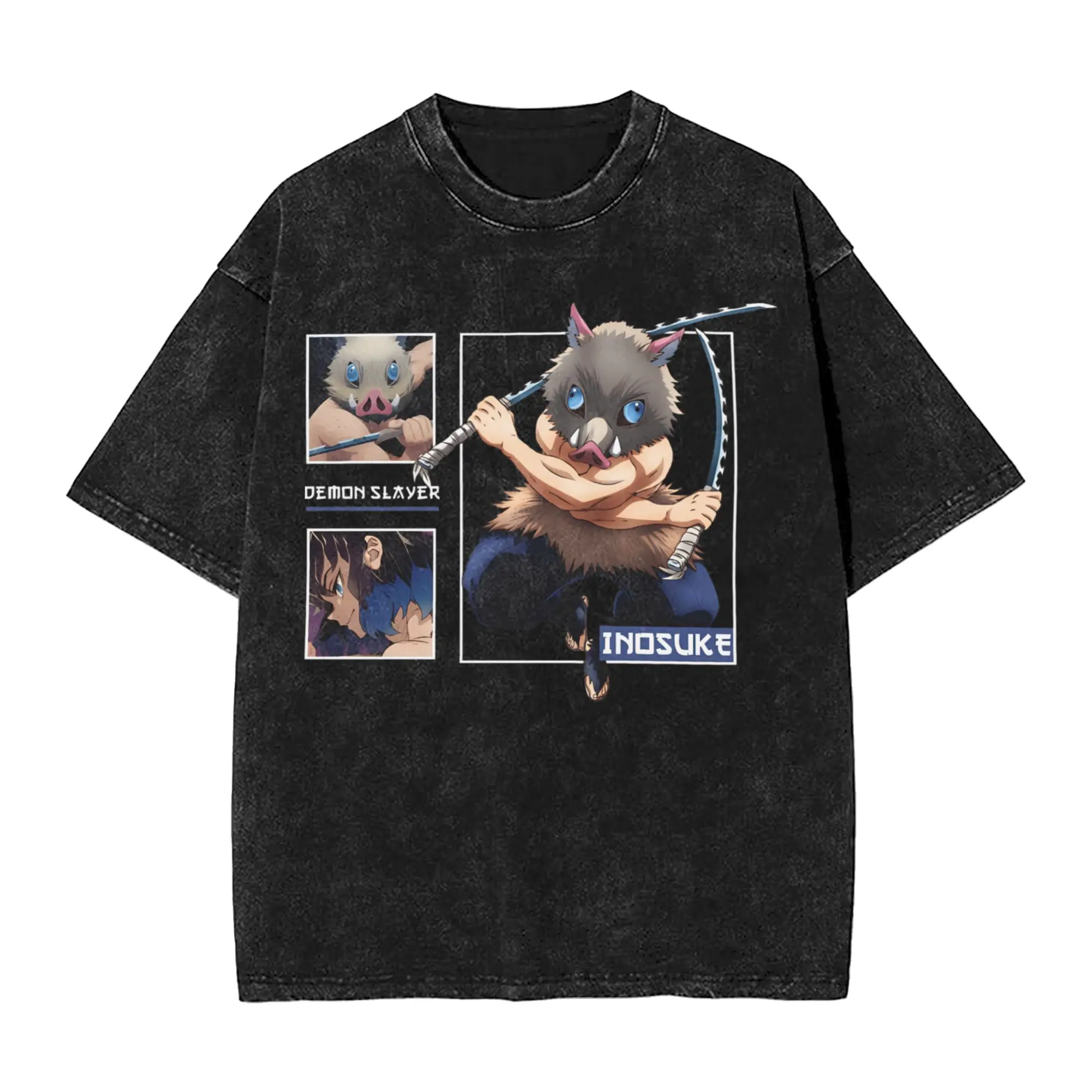 

Inosuke стираная футболка мужская мем Y2K ретро повседневные футболки летняя трендовая футболка с круглым вырезом свободные топы большого размера