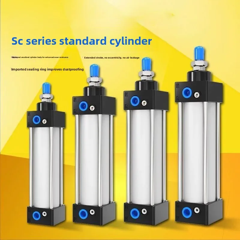 Standard Pneumatic Cylinder SC32/40/50/63mm Bore Air Piston Double Acting 25-1000mm Stroke Aluminum Alloy Actuator Parts