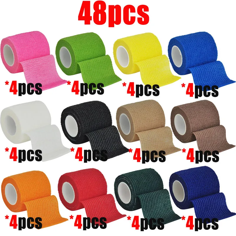 12/24/48pcs 2.5/5/7.5/10/15cm Non Woven Elastic Self Adhesive Bandage Cohesive Bandage for Sports Fixing Finger Wrist Leg