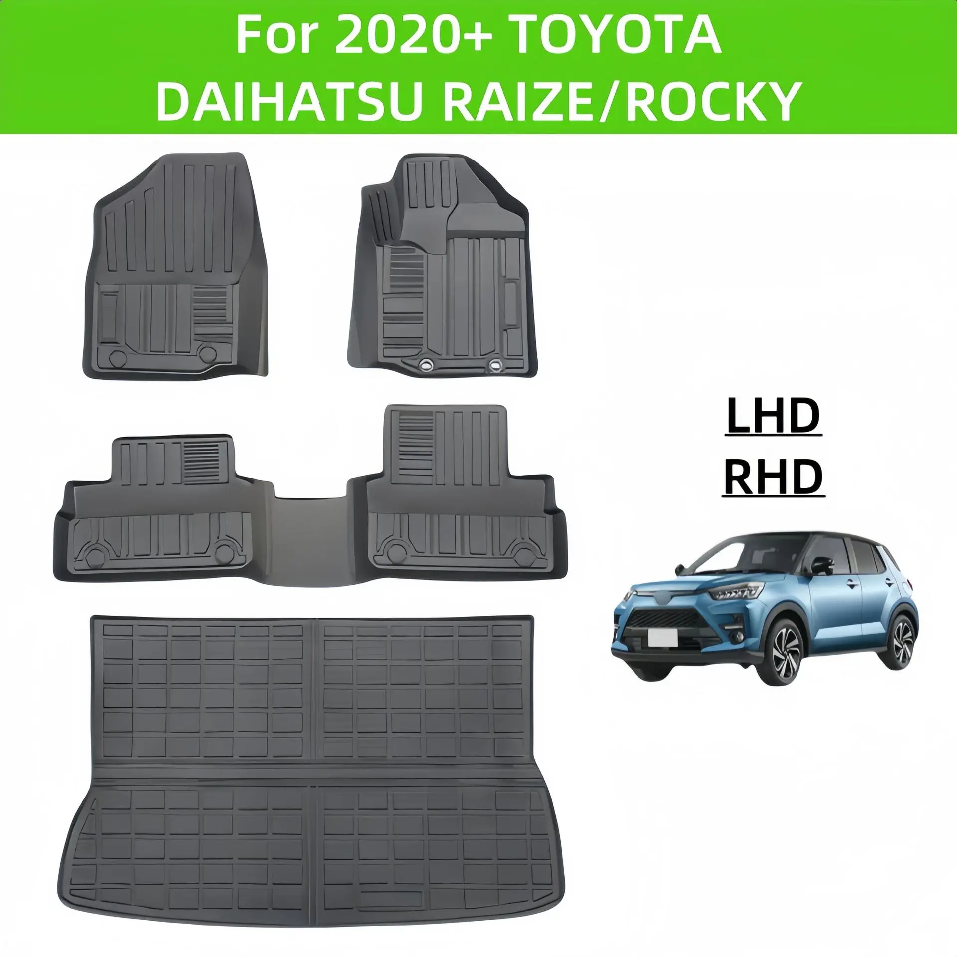 

Автомобильный коврик на заказ для TOYOTA DAIHATSU RAIZE ROCKY 2020-2025 без огнетушителя TPE 3D автомобильные коврики водонепроницаемые нескользящие