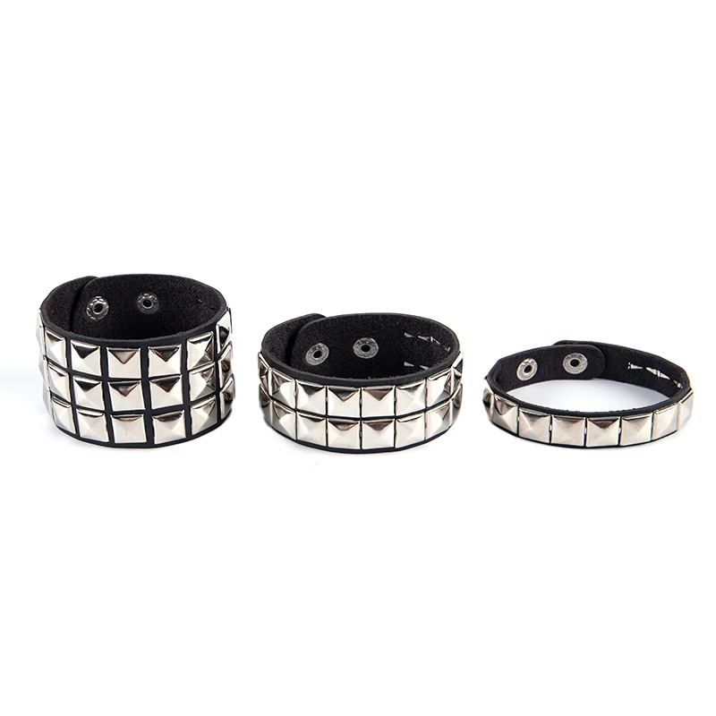 For Men Women Y2K Wrist Fashion Square Bead Rivet Wrist Strap Personalized Retro Pyramid Punk PU Bracelet Belt Strap Suitable