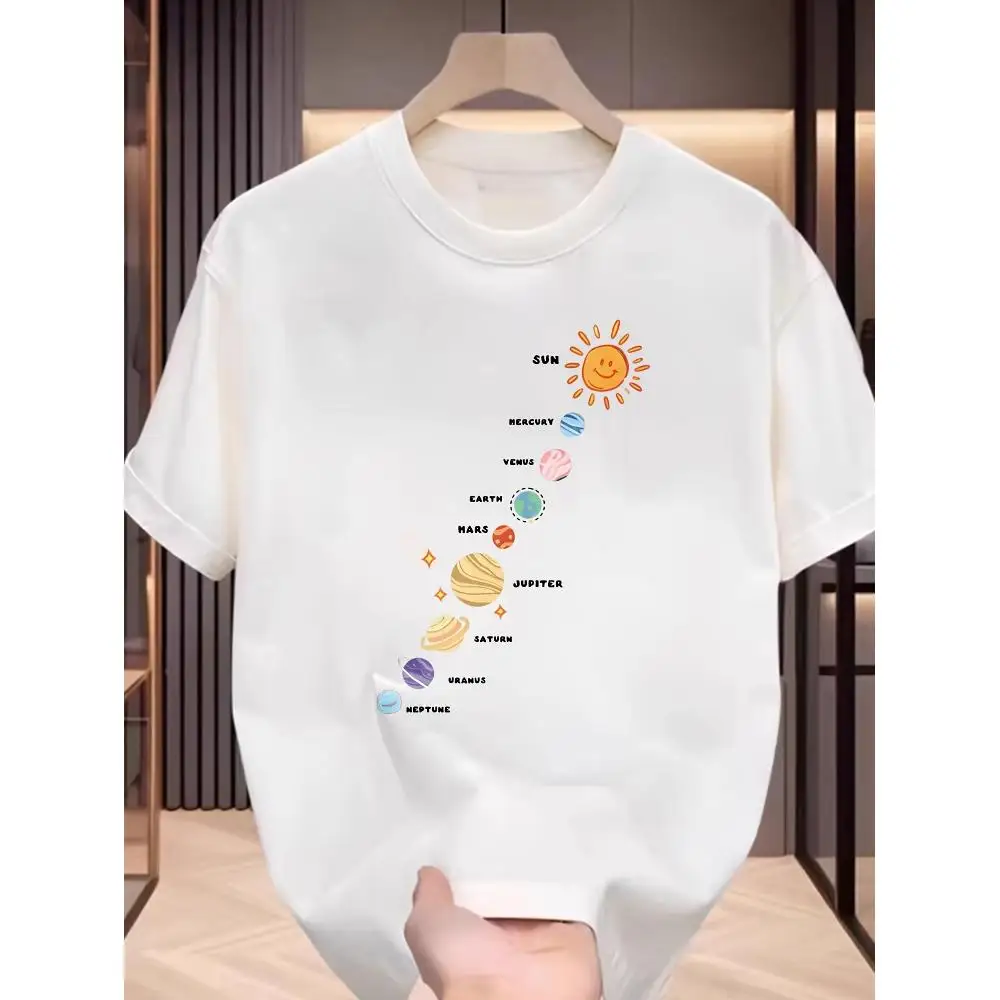Men's Sun Planet Print Street Style Short Sleeve Crew Neck 100 Cotton Casual Fashion T Shirt Summer Daily Comfortable