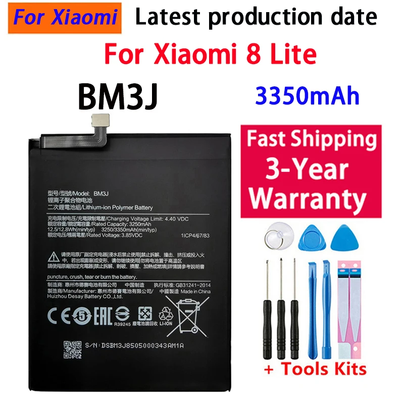 

100% Original Phone Battery BM3J For Xiaomi 8 Lite MI8 Lite High Capacity Polymer Replacement Battery 3350mAh Fast Shipping