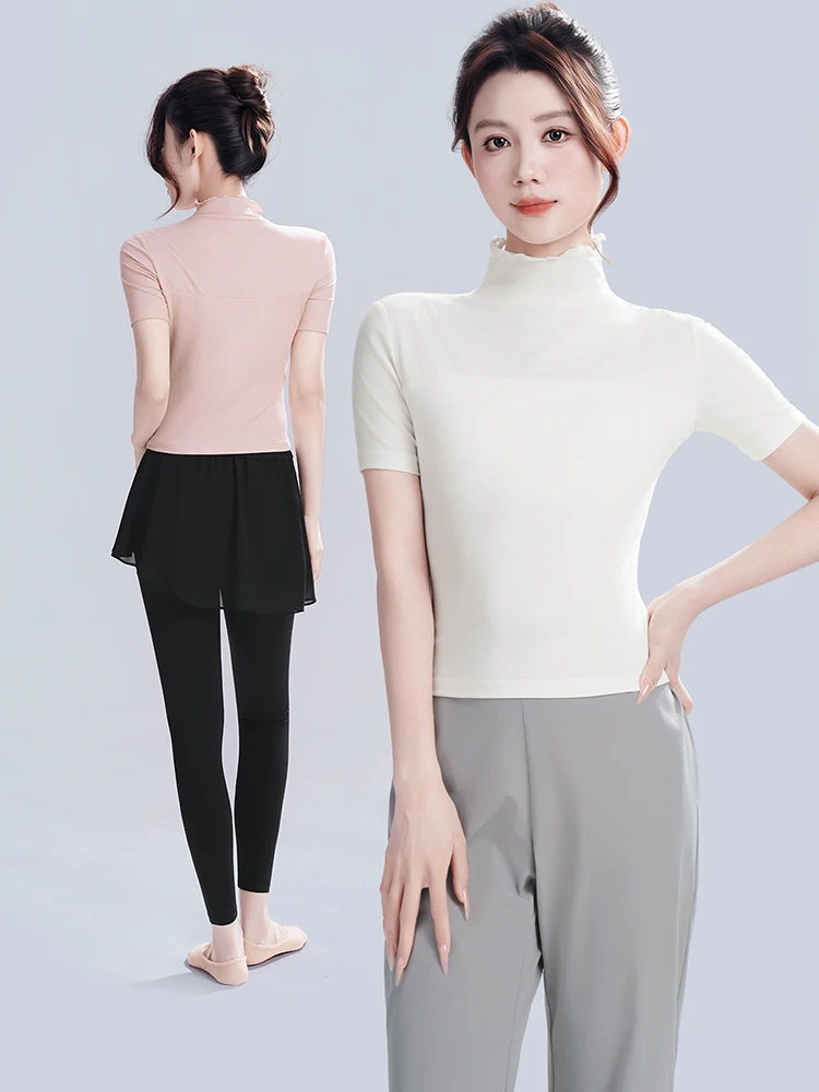 Dance Dress Top for Female Adult New Summer Short Sleeve Half High Collar Dance yoga Body Training Modern Dance Clothes