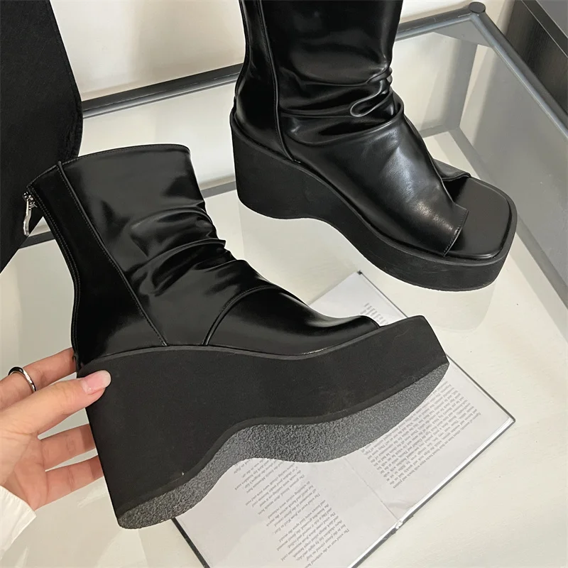 2024 Spring Autumn Women Clip Toe Booties Stretch Sandals Platform Wedge Heel Rome Sandals Thick Sole Bottom Office Lady SHoes