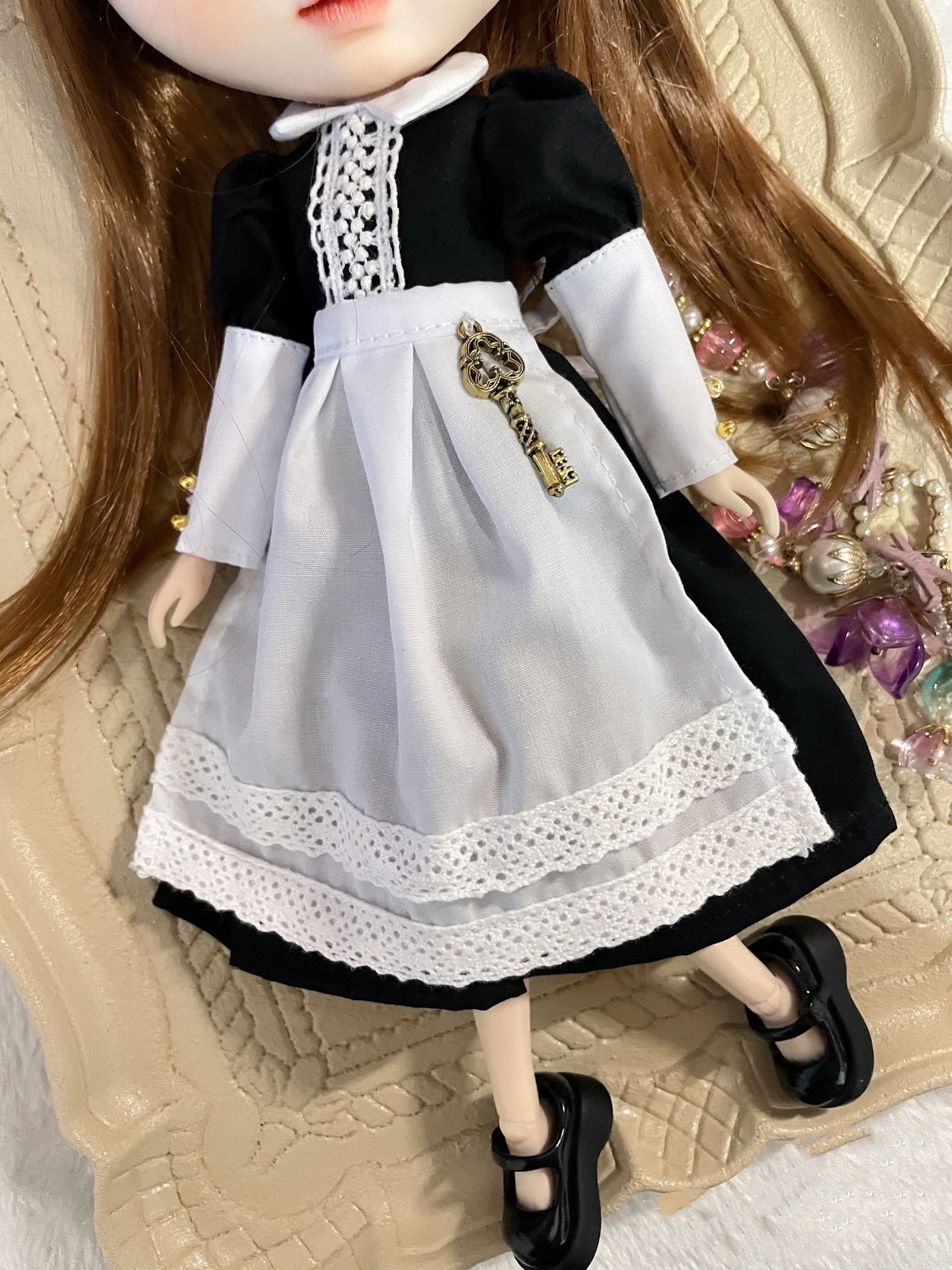 BJD Blythe Clothes Servant skirt black and white dress 1/6 30cm Dolls (Fit for Pullip,Ob24, Licca)