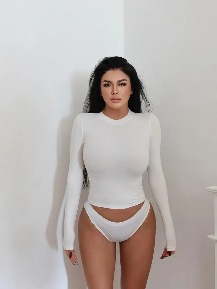 LAPINKY Kardashian Kolor Prosty Mały Okrągły Długi Top Bez Rękawów Wysoka Elastyczność Wyszczuplający Podkoszulek T-shirt Street Sle ...