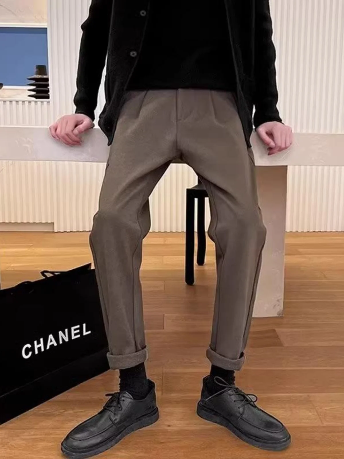 

Мужские шерстяные повседневные брюки прямого кроя, теплые, осенне-зимние, премиум-класса, Sli And Haome Long West Sle Trousers