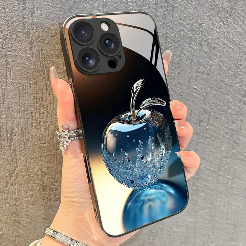 

Gradient Crystal Apple Pattern Tempered Glass Phone Case For iPhone 17 16 15 14 13 12 11 Pro Max 17Air 16E 7 Plus XR XS X Cover