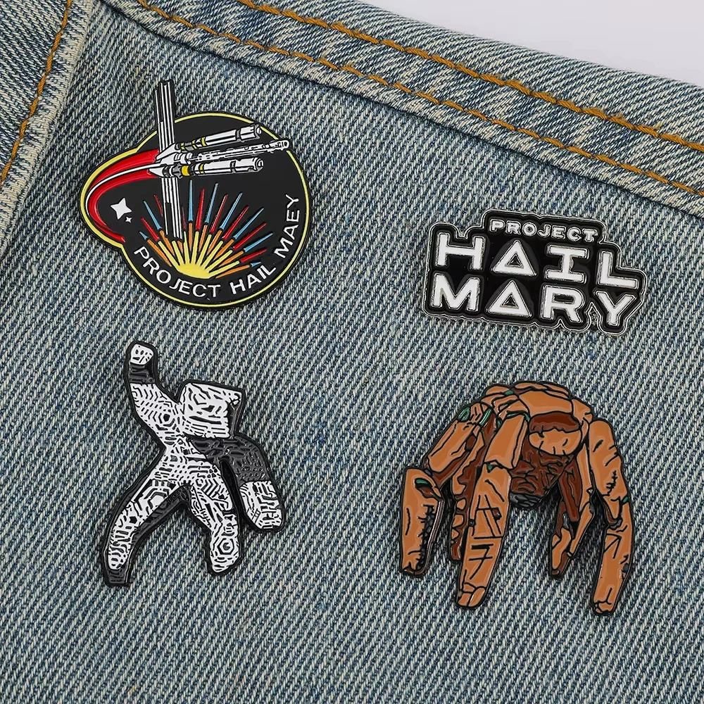 4pcs Project Hail Mary Enamel Pins Set Sci-Fi Novel Book Inspired Lapel Pins Rocky & Ship Character Brooches for Backpack